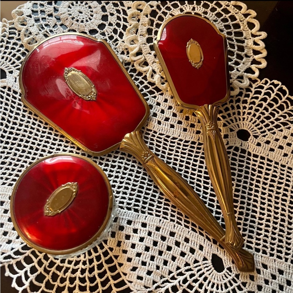 Vintage Red Victorian Vanity Set - Picture 2 of 7